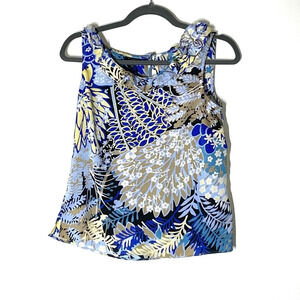 Talbots Floral Ruffle Neckline Tank Blouse Size Petite
